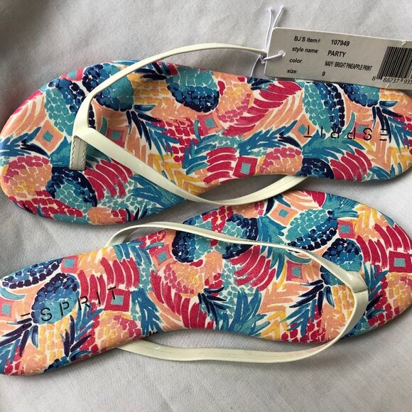 ESPRIT Flip Flops Party Pineapple Print 9 NWT - Picture 10 of 13